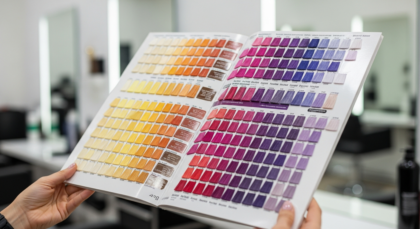 Nuancier professionnel de coloration capillaire avec plus de 100 teintes classées par hauteur de ton et reflet