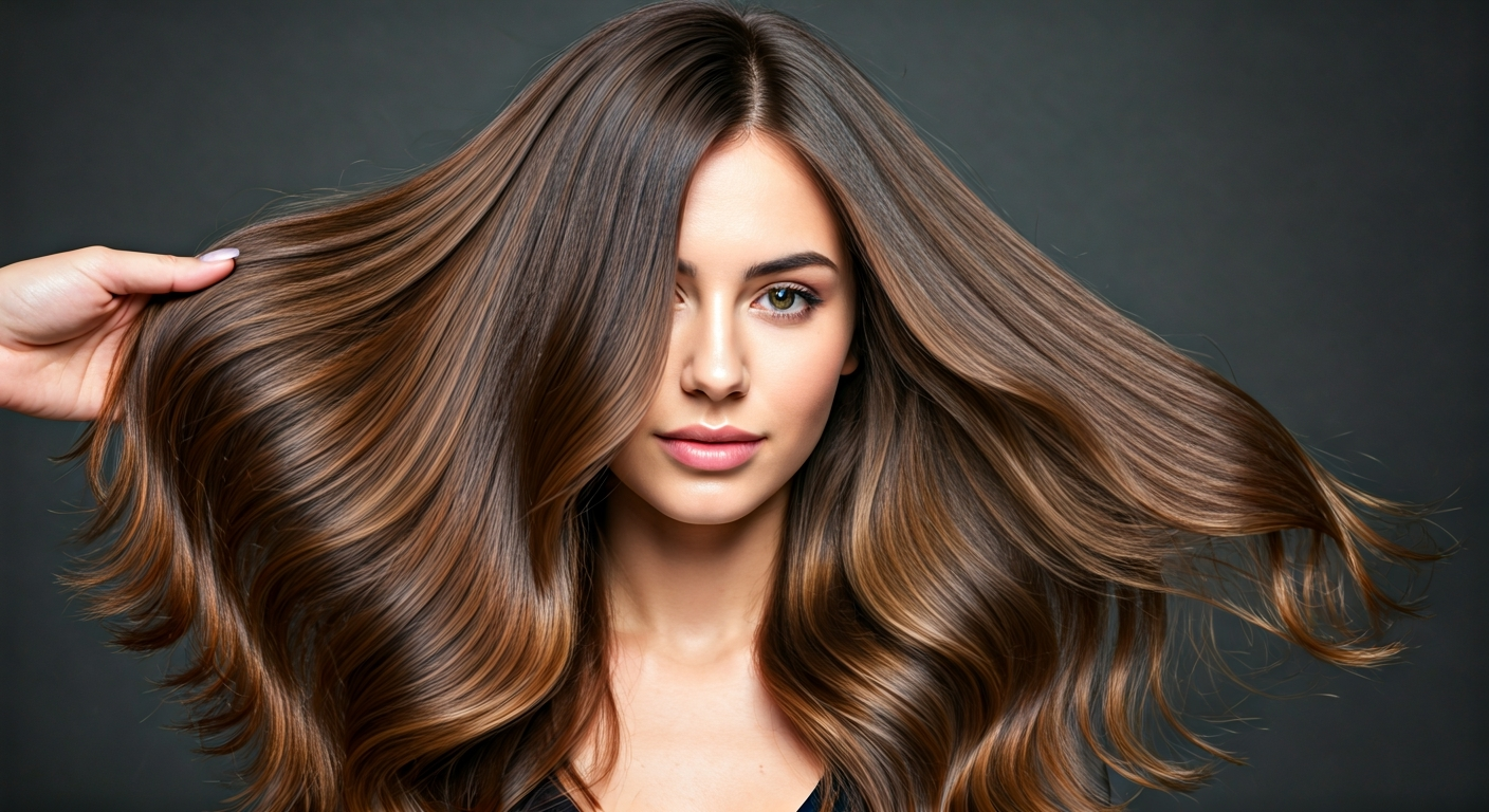 Résultat d'un balayage naturel sur cheveux longs bruns avec reflets solaires subtils
