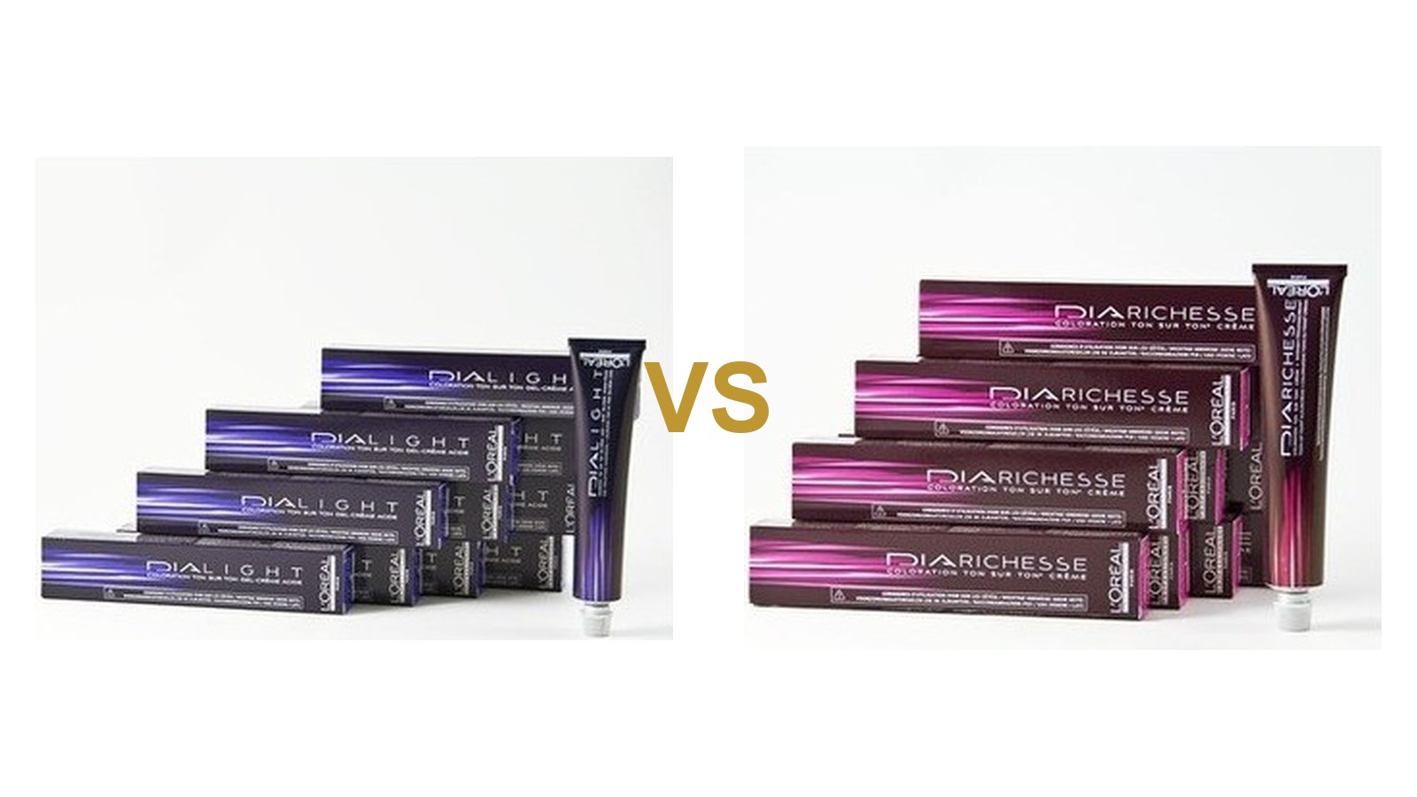 Boîtes de coloration Dia Light et Dia Richesse de L'Oréal Professionnel côte à côte